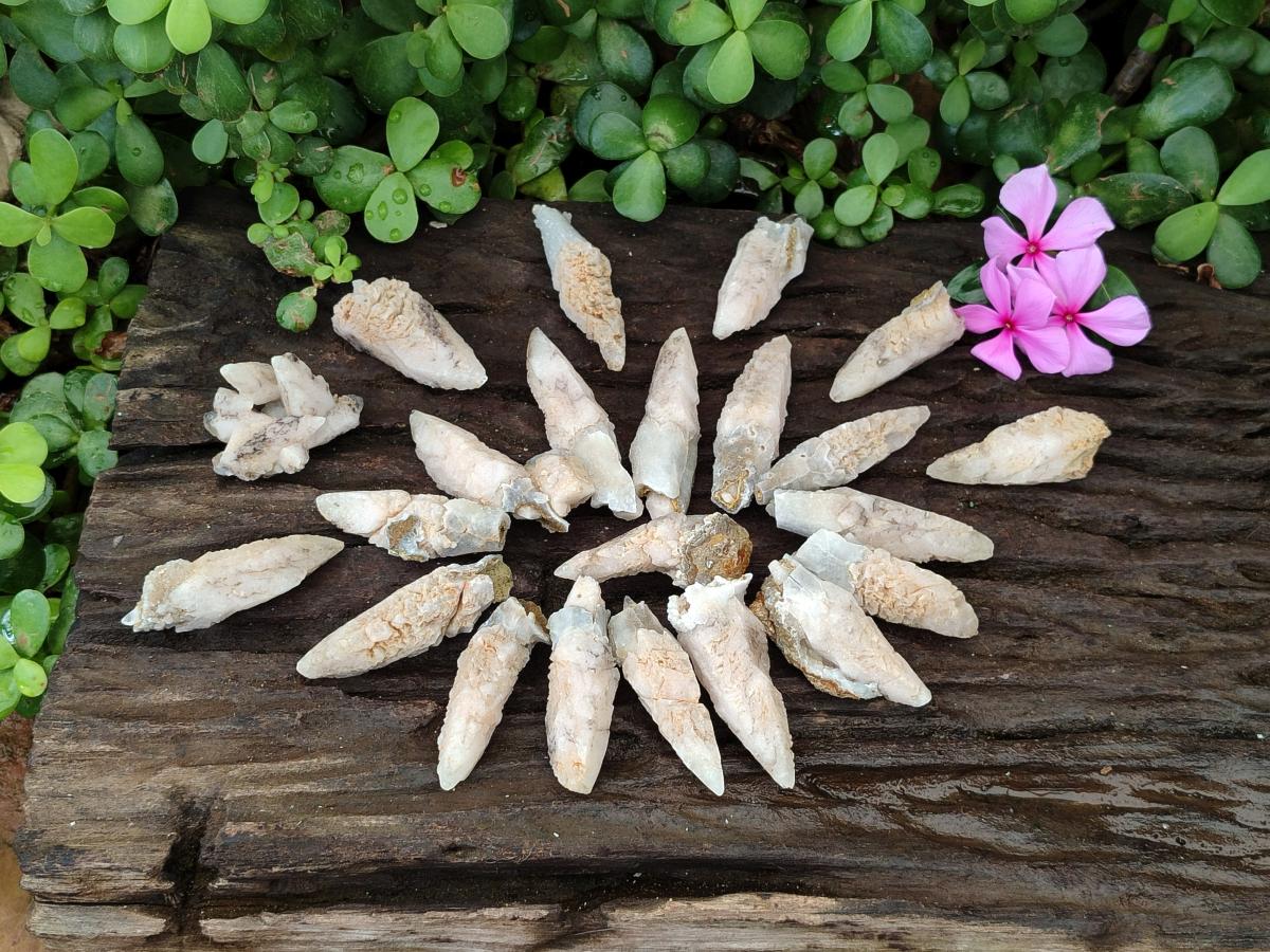 Natural Drusy Quartz Coated Spearhead Calcite Crystals x 70 From Albert's Mountain, Lesotho