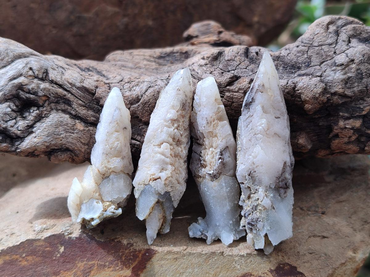 Natural Drusy Quartz Coated Spearhead Calcite Crystals x 70 From Albert's Mountain, Lesotho