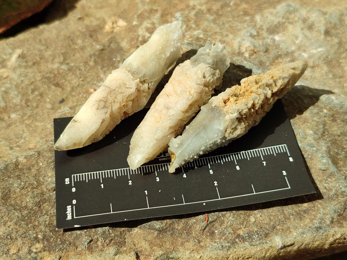 Natural Drusy Quartz Coated Spearhead Calcite Crystals x 70 From Albert's Mountain, Lesotho
