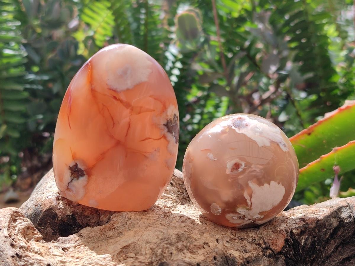 Polished Mixed Flower Agate Spheres and Standing Free Forms x 6 From Antsahalova, Madagascar