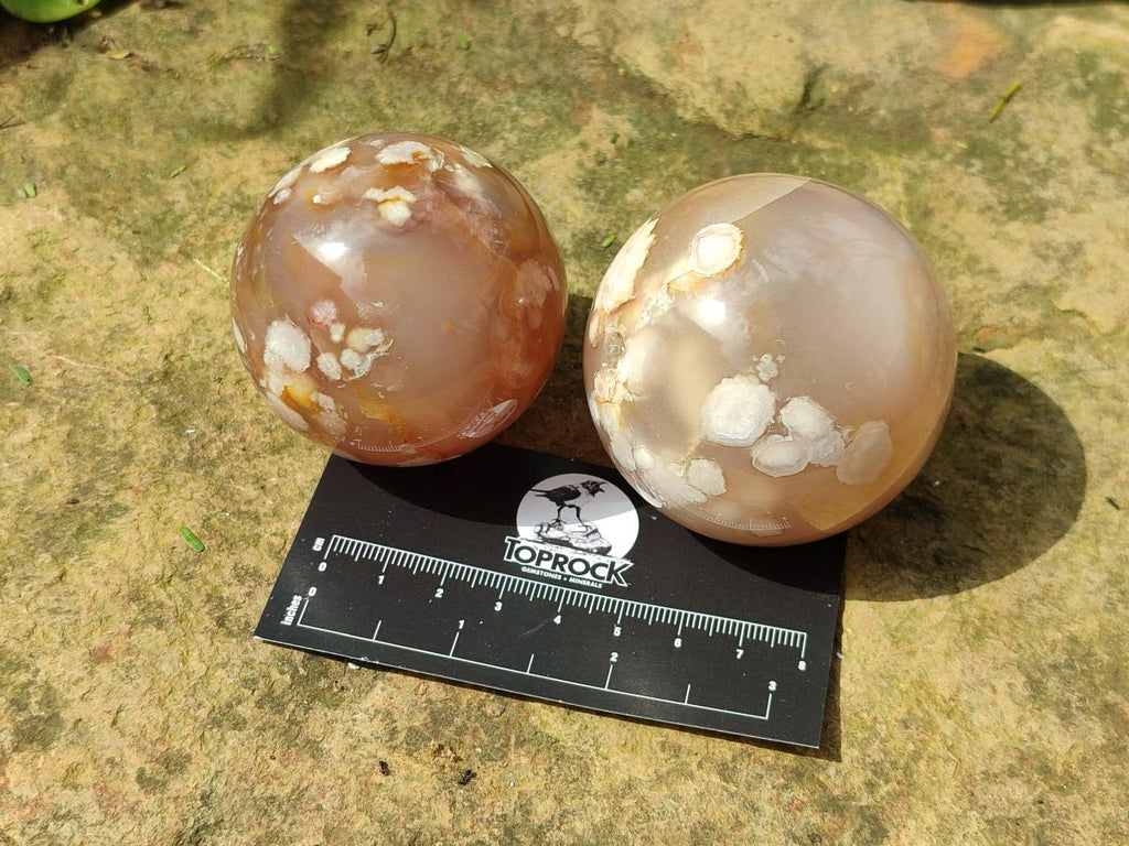 Polished Mixed Flower Agate Spheres and Standing Free Forms x 6 From Antsahalova, Madagascar