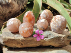 Polished Mixed Flower Agate Spheres and Standing Free Forms x 6 From Antsahalova, Madagascar