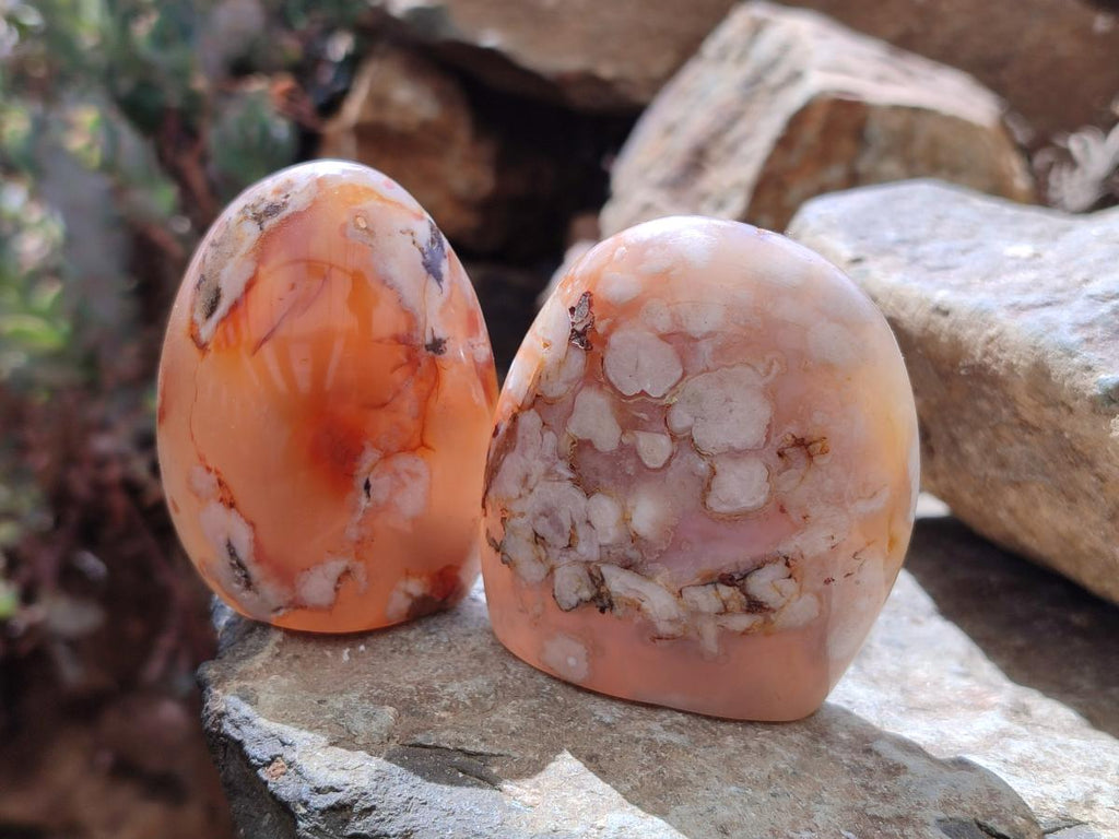 Polished Mixed Flower Agate Spheres and Standing Free Forms x 6 From Antsahalova, Madagascar