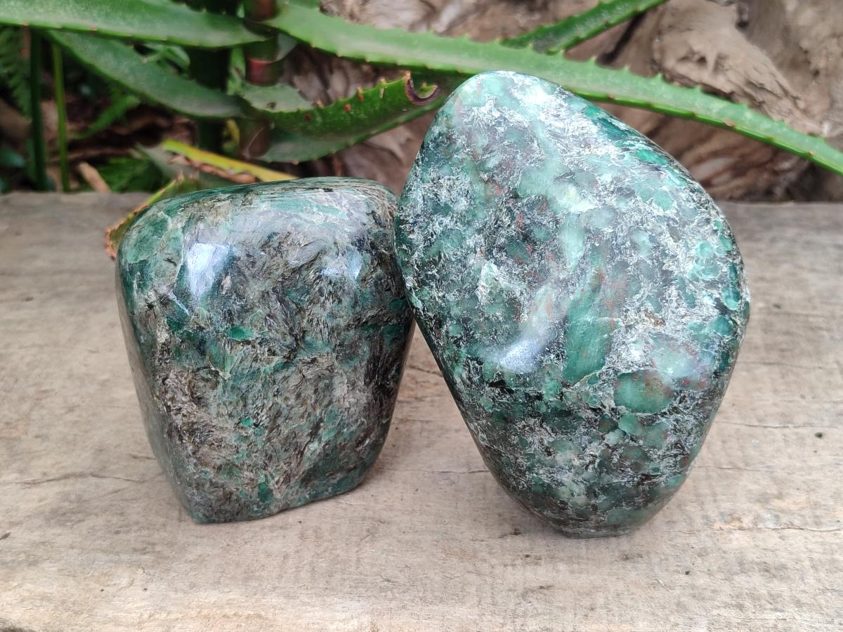 Polished Emerald Mica 'Mutokolite' Standing Free Forms x 2 From Mutoko, Zimbabwe