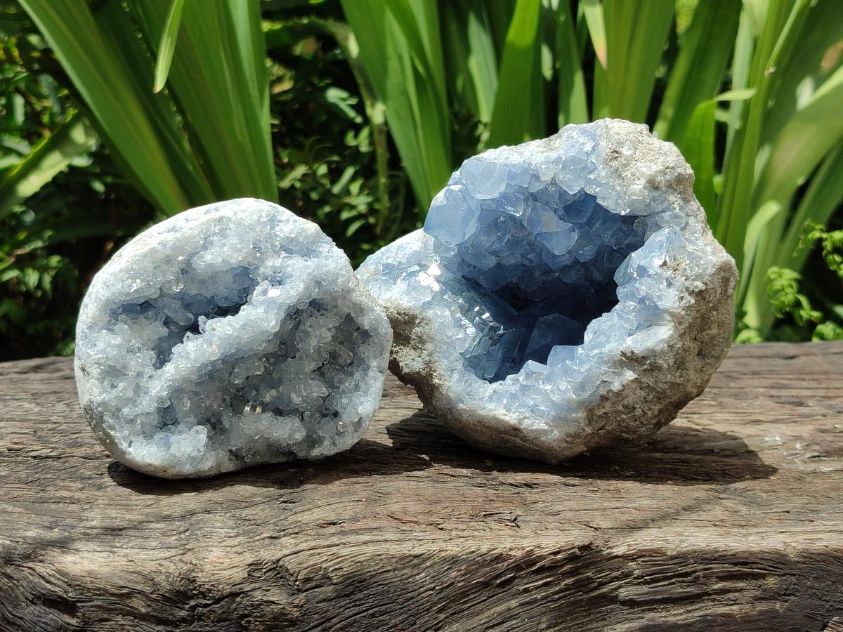 Natural Blue Celestite Specimens x 2 From Sakoany, Madagascar