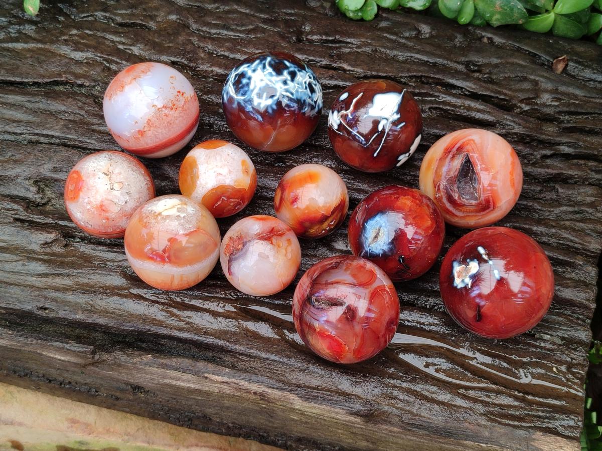 Polished Carnelian Agate Gemstone Spheres x 12 From Madagascar - Toprock Gemstones and Minerals 