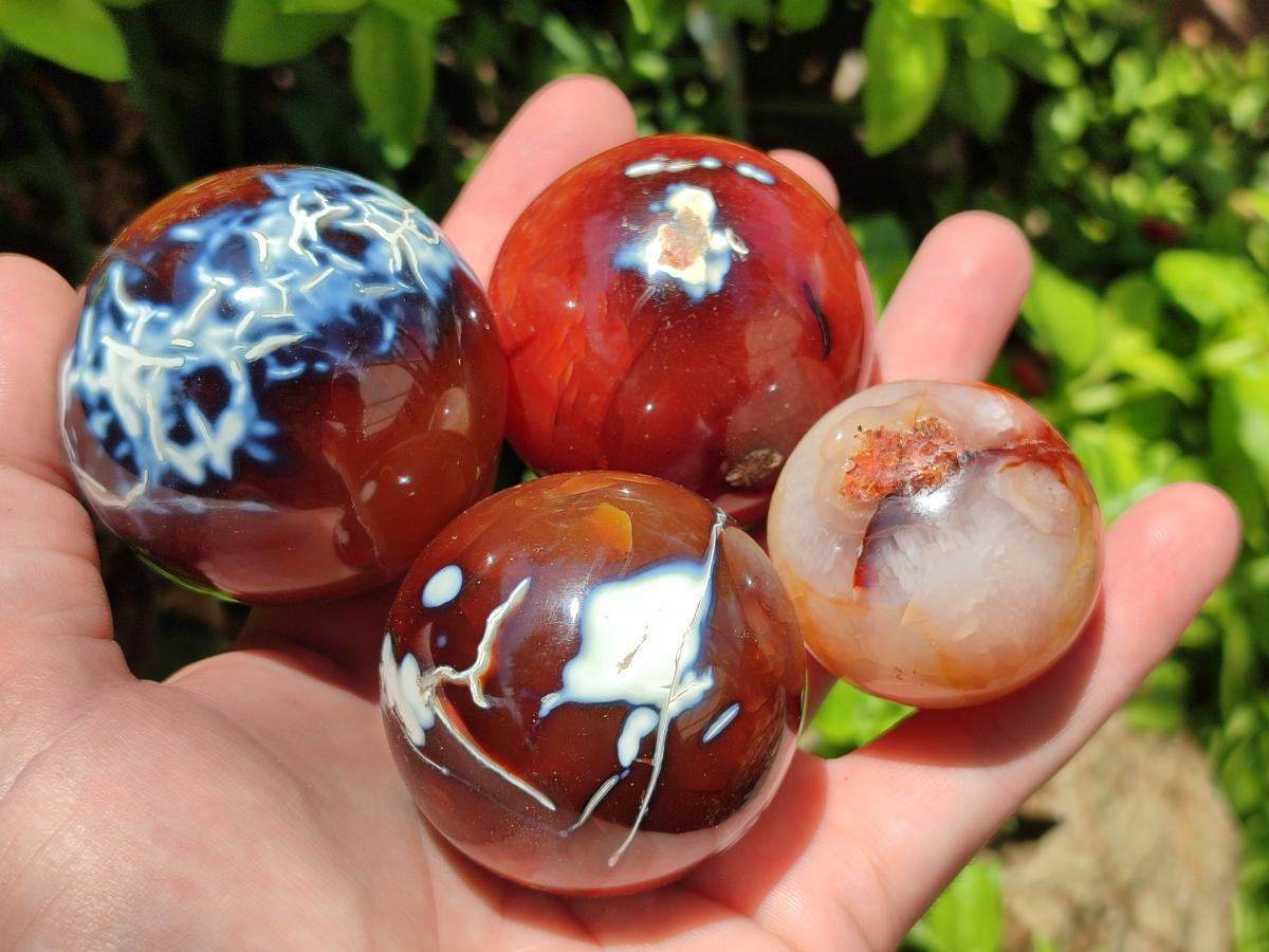 Polished Carnelian Agate Gemstone Spheres x 12 From Madagascar - Toprock Gemstones and Minerals 