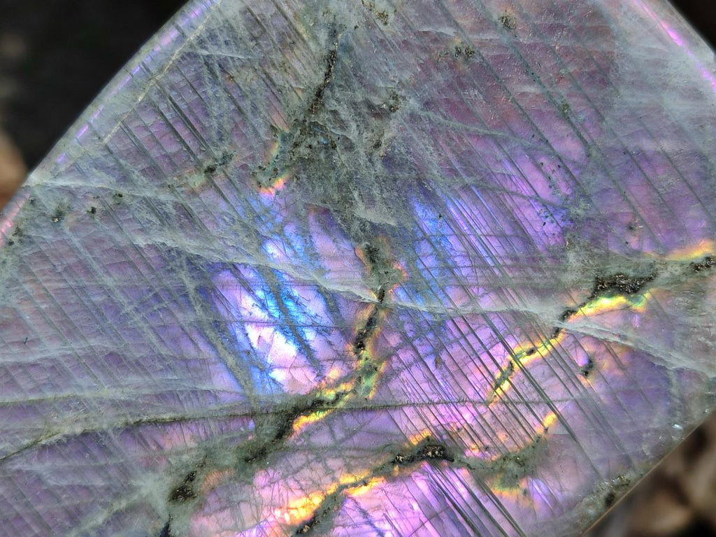 Polished Large Rare Purple Sunset Flash Labradorite Standing Free Form x 1 From Madagascar