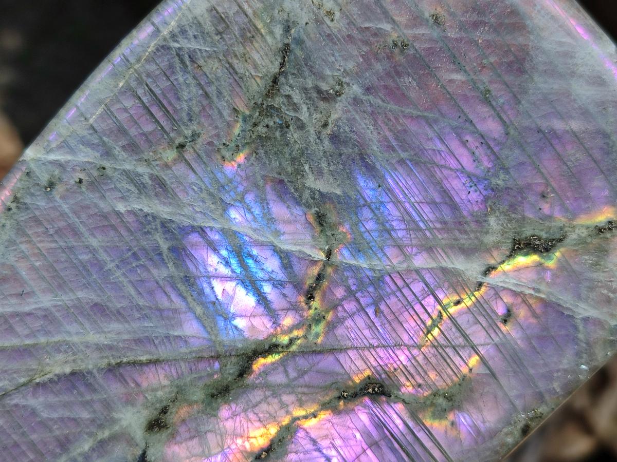 Polished Large Rare Purple Sunset Flash Labradorite Standing Free Form x 1 From Madagascar