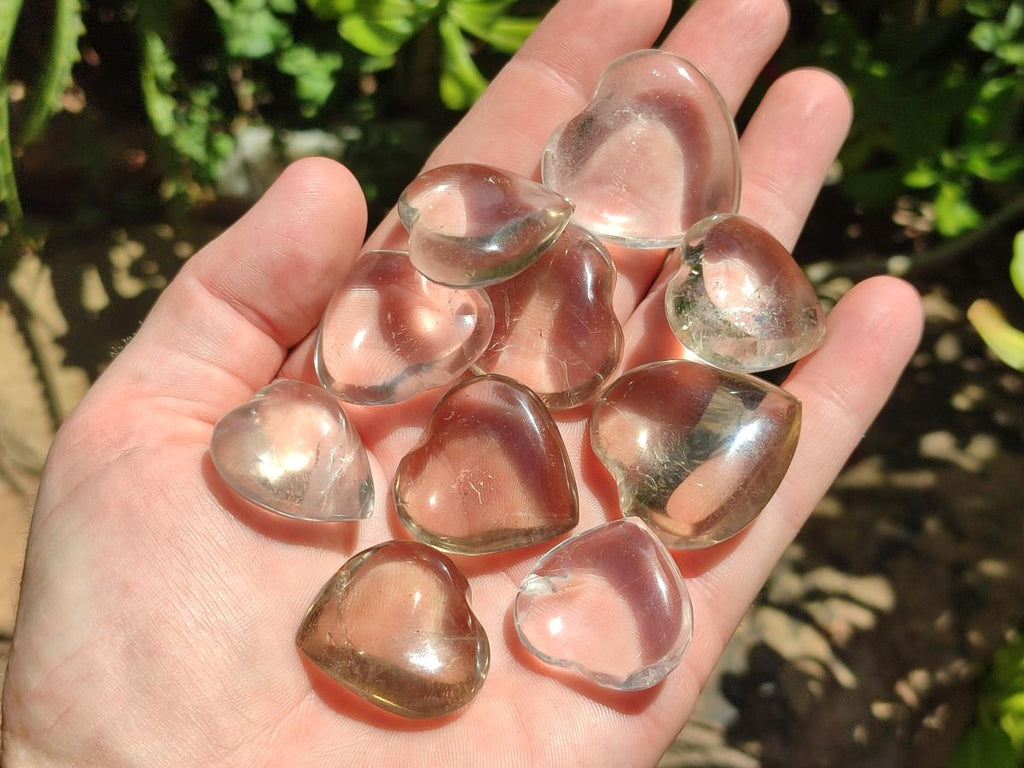 Polished Small Smokey and Clear Quartz Hearts x 35 From Madagascar