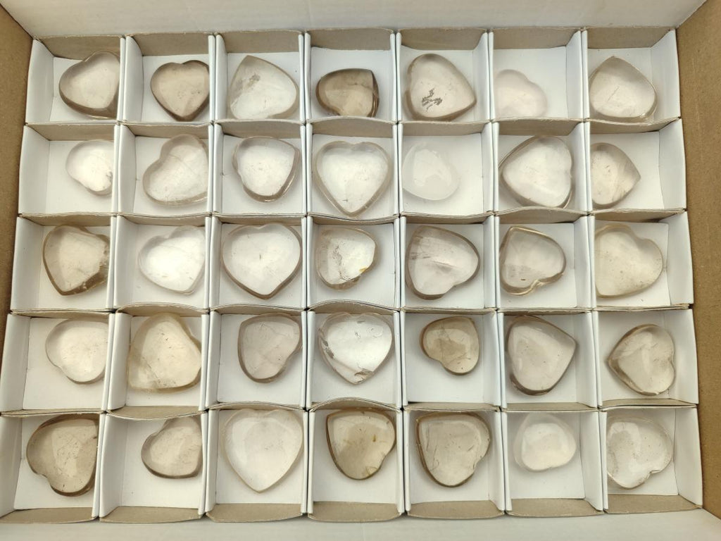 Polished Small Smokey and Clear Quartz Hearts x 35 From Madagascar