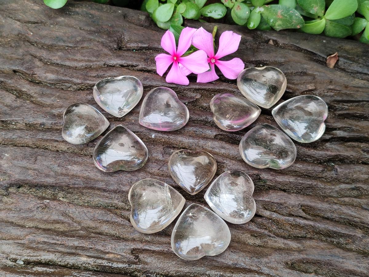 Polished Small Smokey and Clear Quartz Hearts x 35 From Madagascar