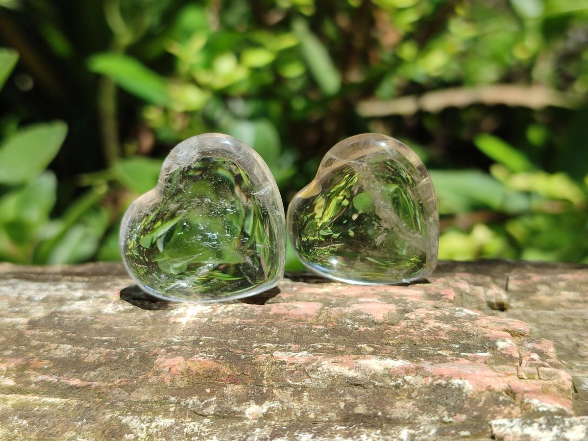 Polished Small Smokey and Clear Quartz Hearts x 35 From Madagascar