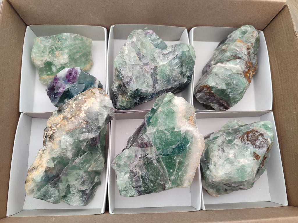 Natural Watermelon Fluorite Cobbed Specimens x 7 From Uis, Namibia