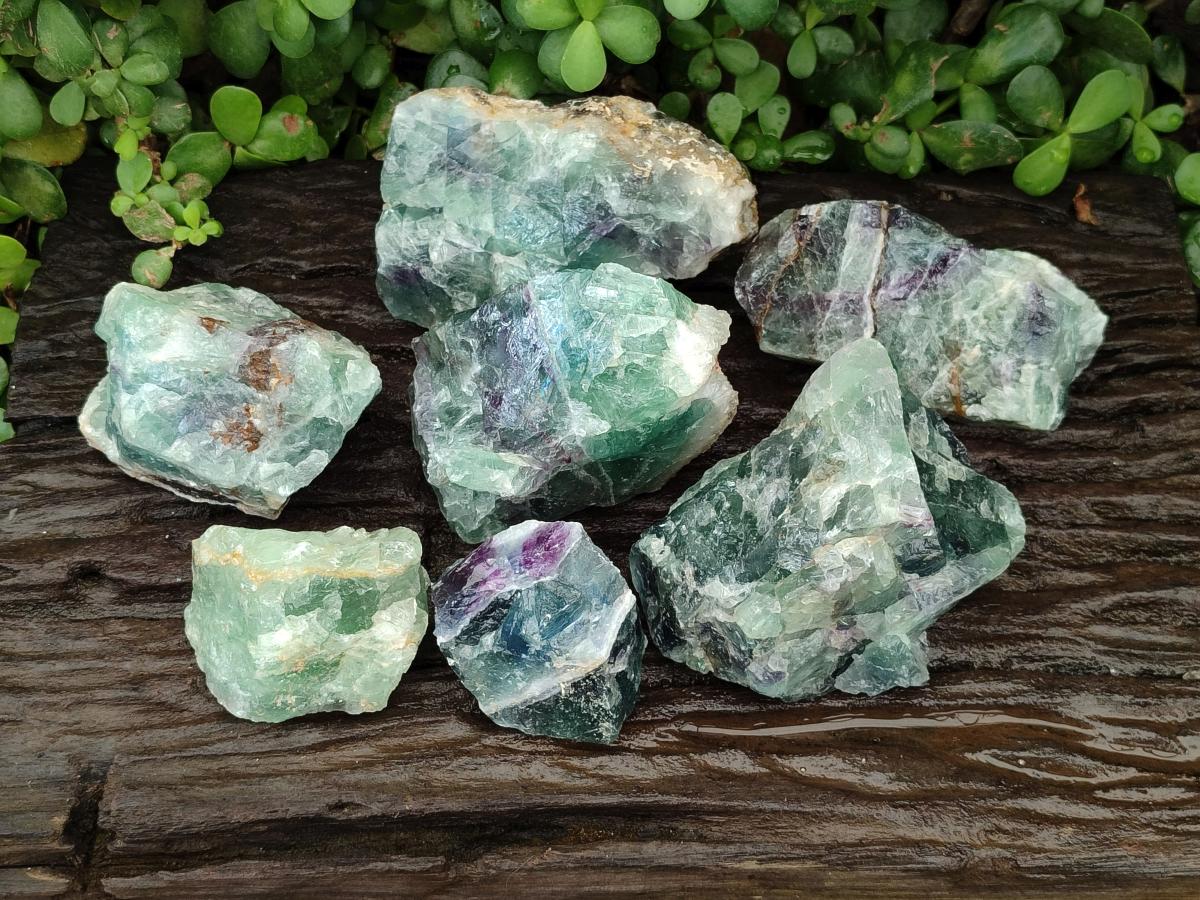 Natural Watermelon Fluorite Cobbed Specimens x 7 From Uis, Namibia