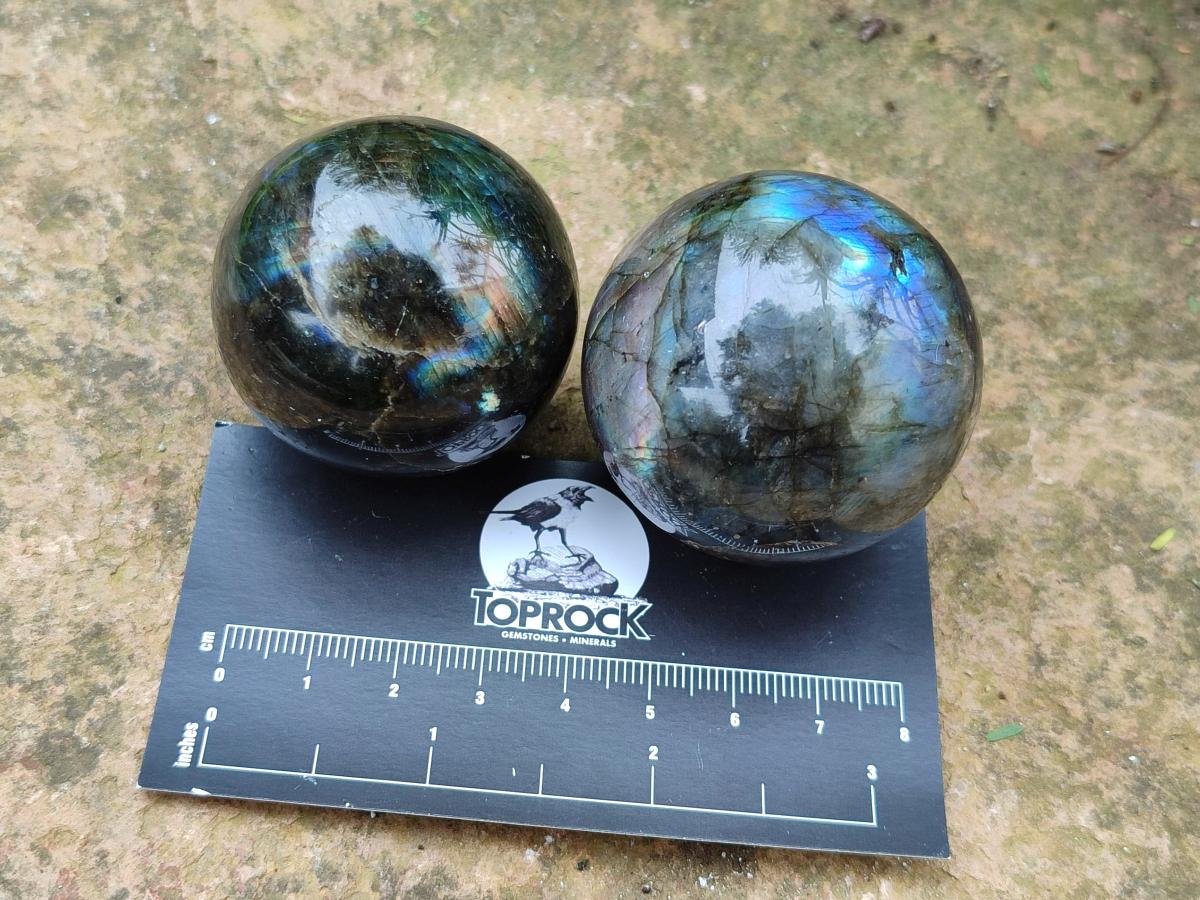 Polished Labradorite Spheres x 6 From Madagascar