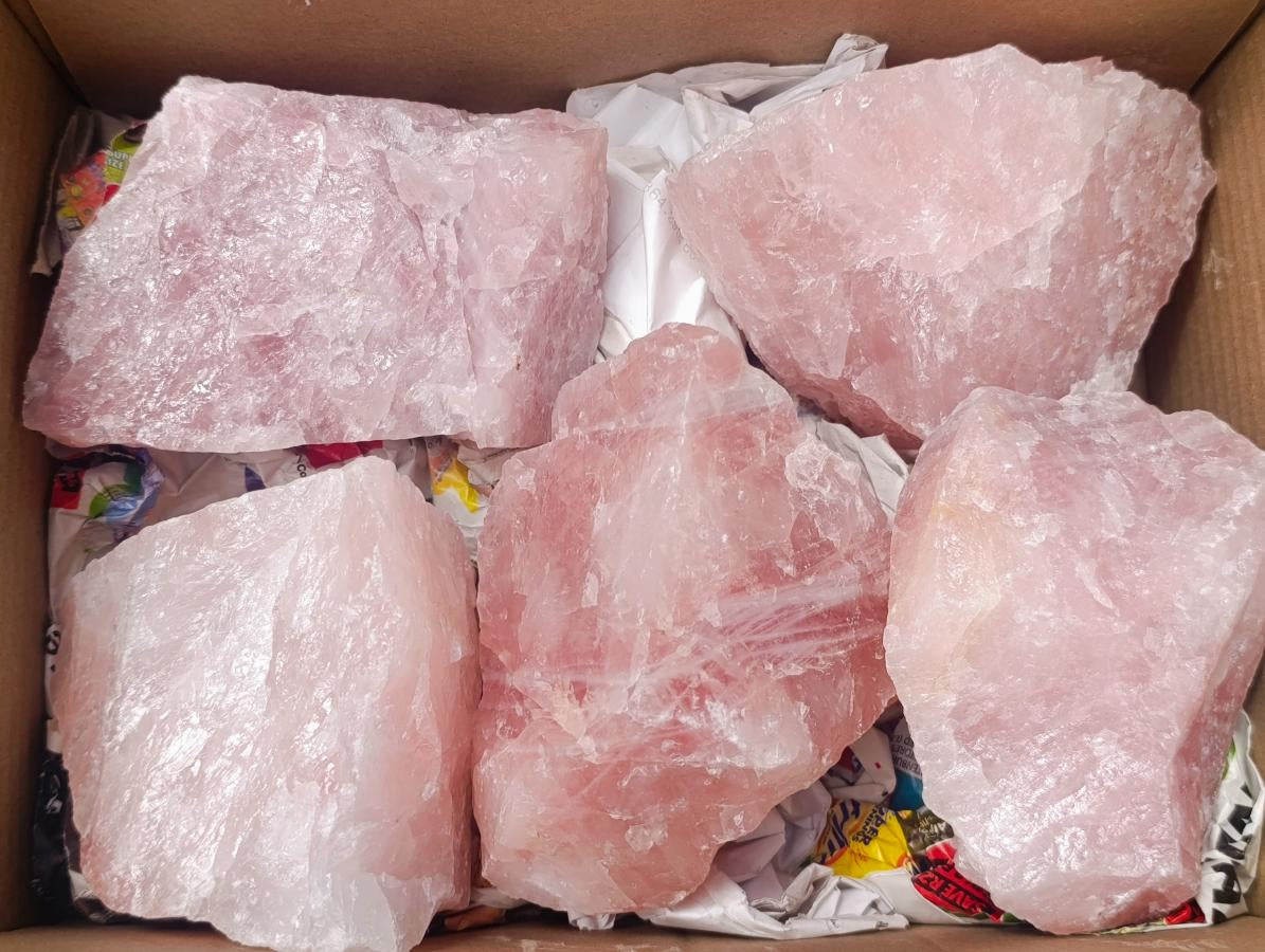 Natural Cobbed Rose Quartz Specimens x 5 From Northern Cape, South Africa