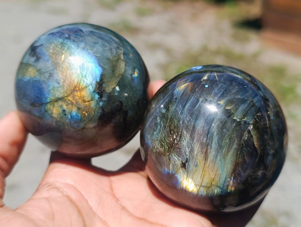 Polished Labradorite Spheres x 3 From Madagascar
