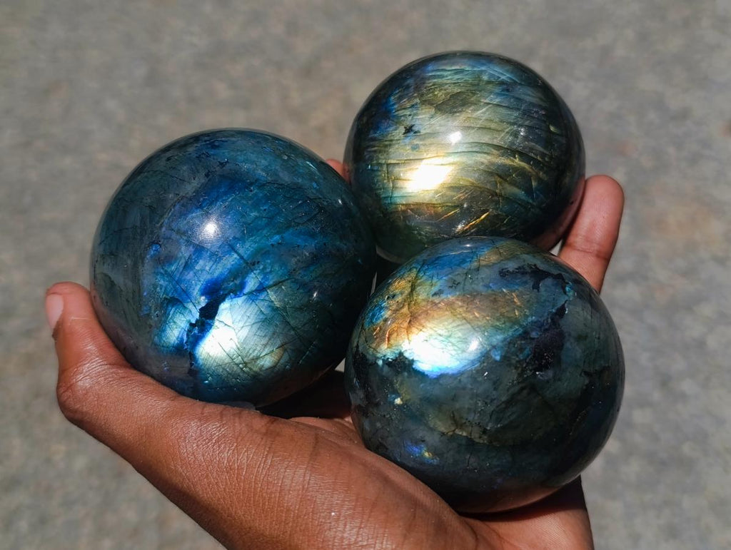 Polished Labradorite Spheres x 3 From Madagascar