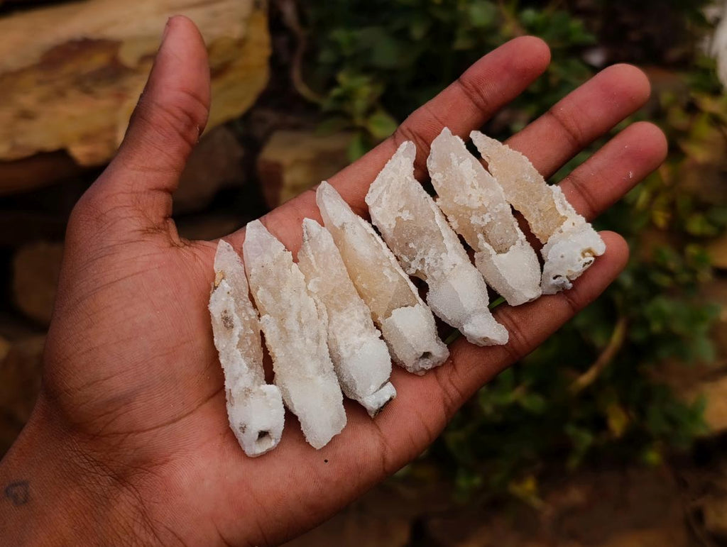 Natural Drusy Quartz Coated Spearhead Calcite Crystals x 38 From Albert's Mountain, Lesotho