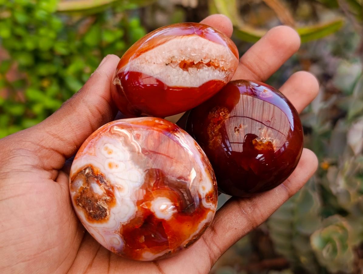 Polished Carnelian Agate Gemstone Galets x 12 From Madagascar