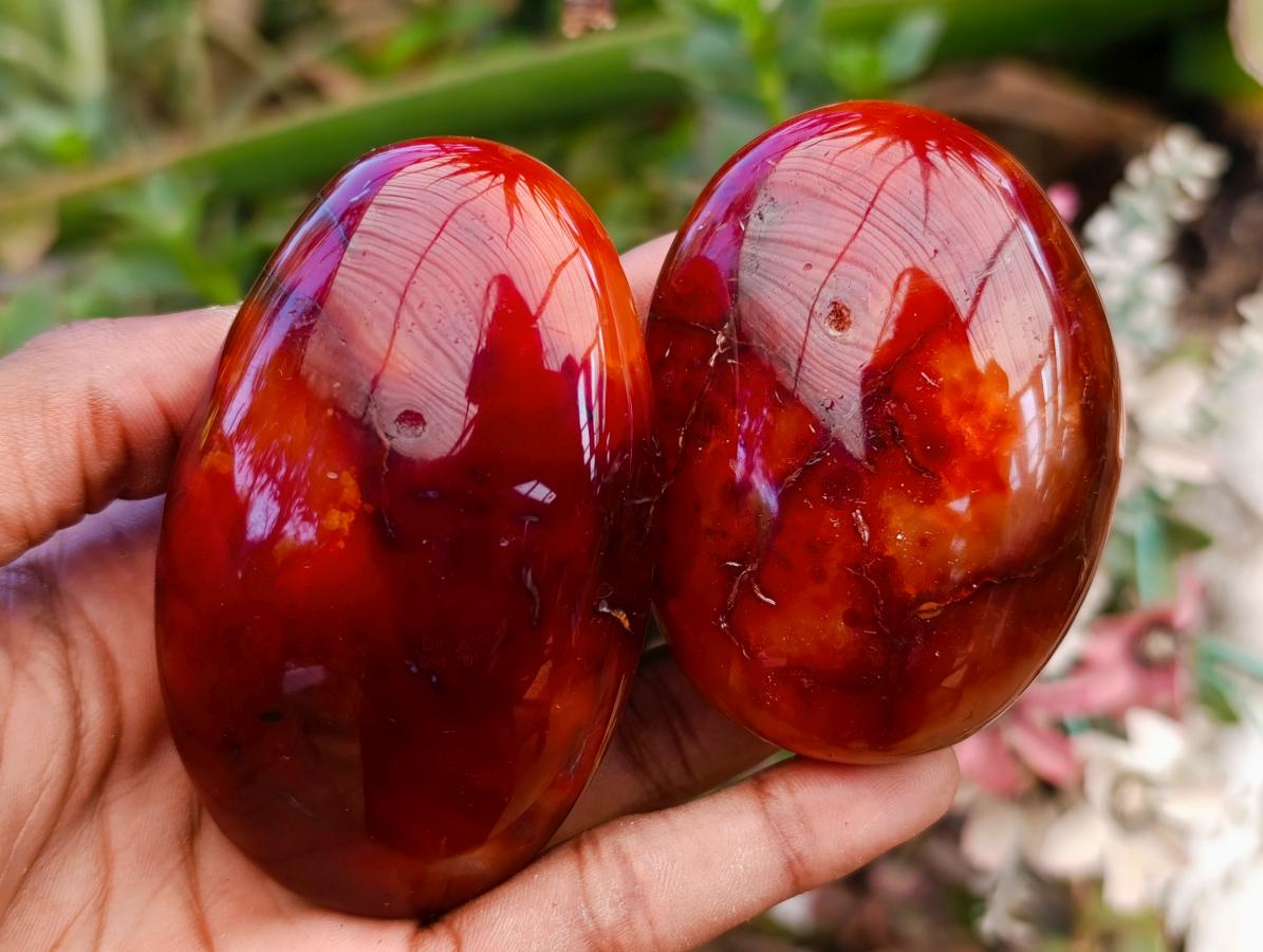 Polished Carnelian Agate Gemstone Galets x 12 From Madagascar
