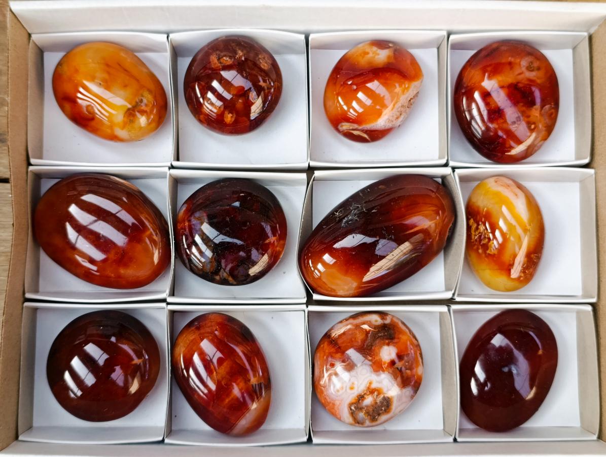 Polished Carnelian Agate Gemstone Galets x 12 From Madagascar