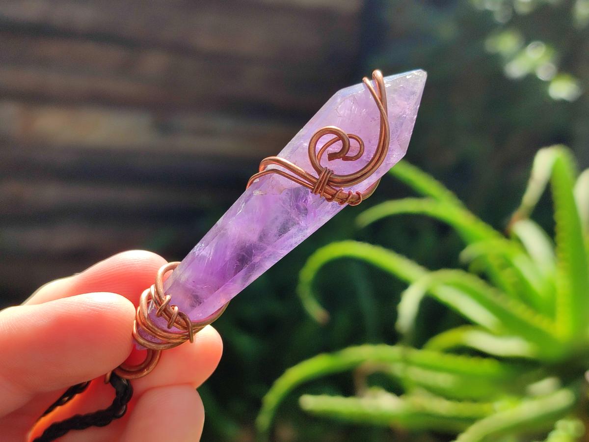 Hand Made Double Terminated Amethyst Copper Wire Wrapped Pendants - Sold Per Item - From Zambia