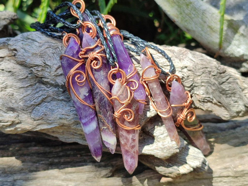 Hand Made Double Terminated Amethyst Copper Wire Wrapped Pendants - Sold Per Item - From Zambia - Toprock Gemstones and Minerals 