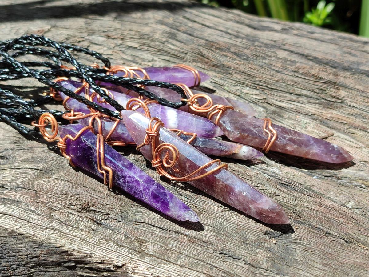 Hand Made Double Terminated Amethyst Copper Wire Wrapped Pendants - Sold Per Item - From Zambia - Toprock Gemstones and Minerals 