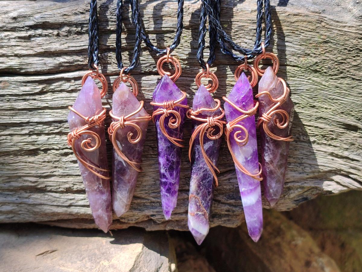 Hand Made Double Terminated Amethyst Copper Wire Wrapped Pendants - Sold Per Item - From Zambia - Toprock Gemstones and Minerals 
