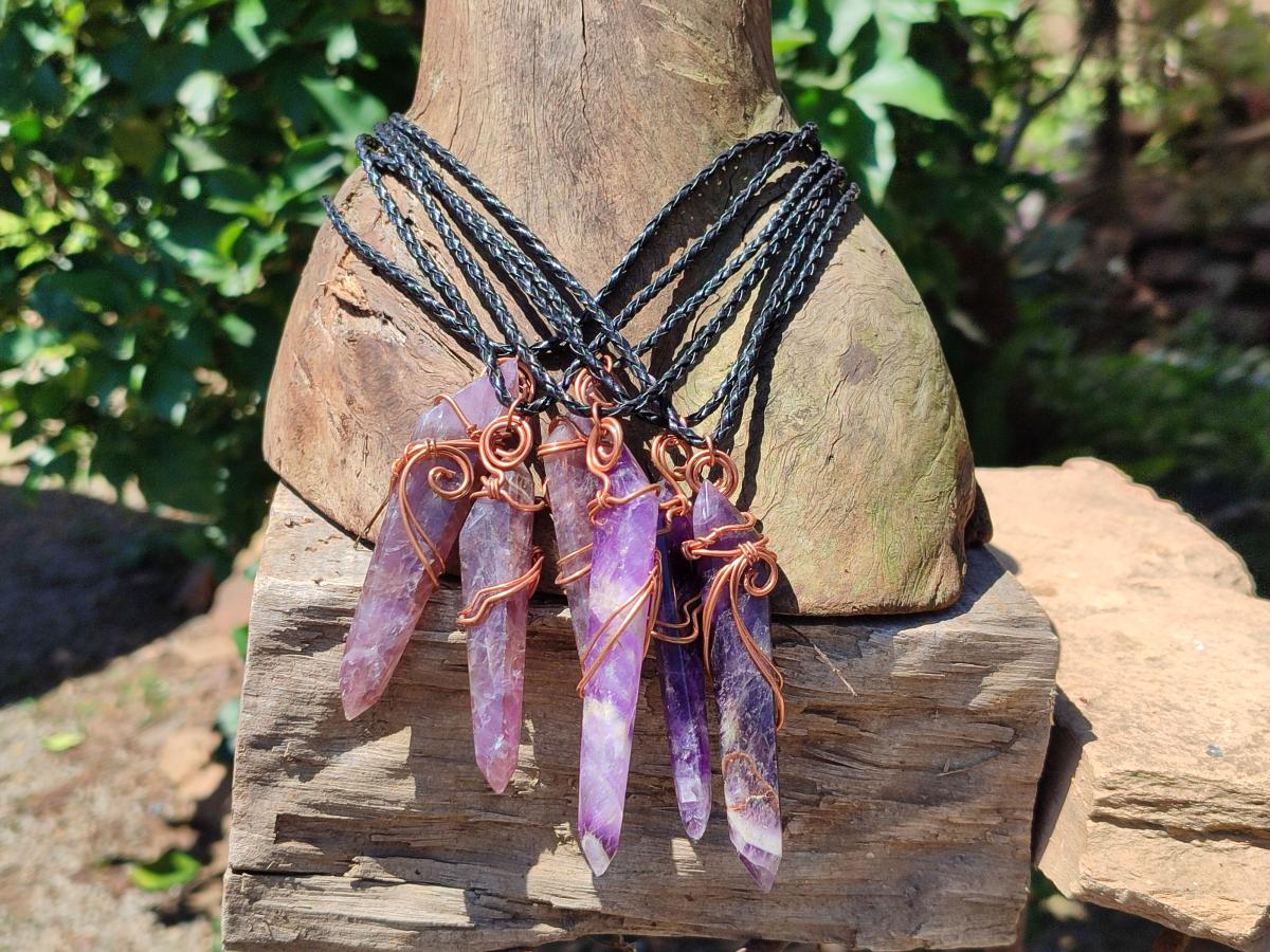Hand Made Double Terminated Amethyst Copper Wire Wrapped Pendants - Sold Per Item - From Zambia - Toprock Gemstones and Minerals 