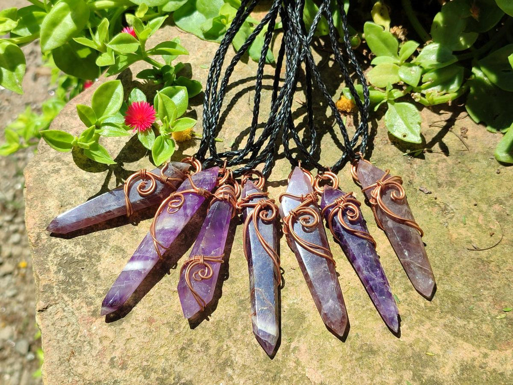Hand Made Double Terminated Amethyst Copper Wire Wrapped Pendants - Sold Per Item - From Zambia - Toprock Gemstones and Minerals 