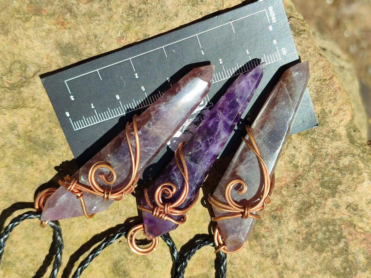 Hand Made Double Terminated Amethyst Copper Wire Wrapped Pendants - Sold Per Item - From Zambia - Toprock Gemstones and Minerals 