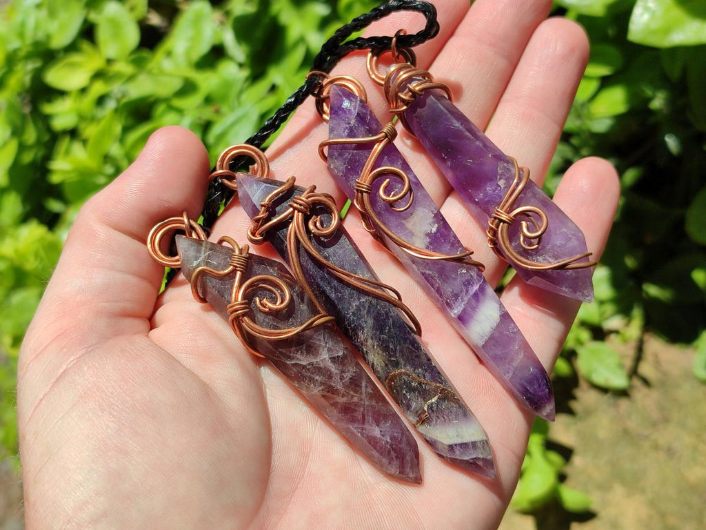 Hand Made Double Terminated Amethyst Copper Wire Wrapped Pendants - Sold Per Item - From Zambia - Toprock Gemstones and Minerals 