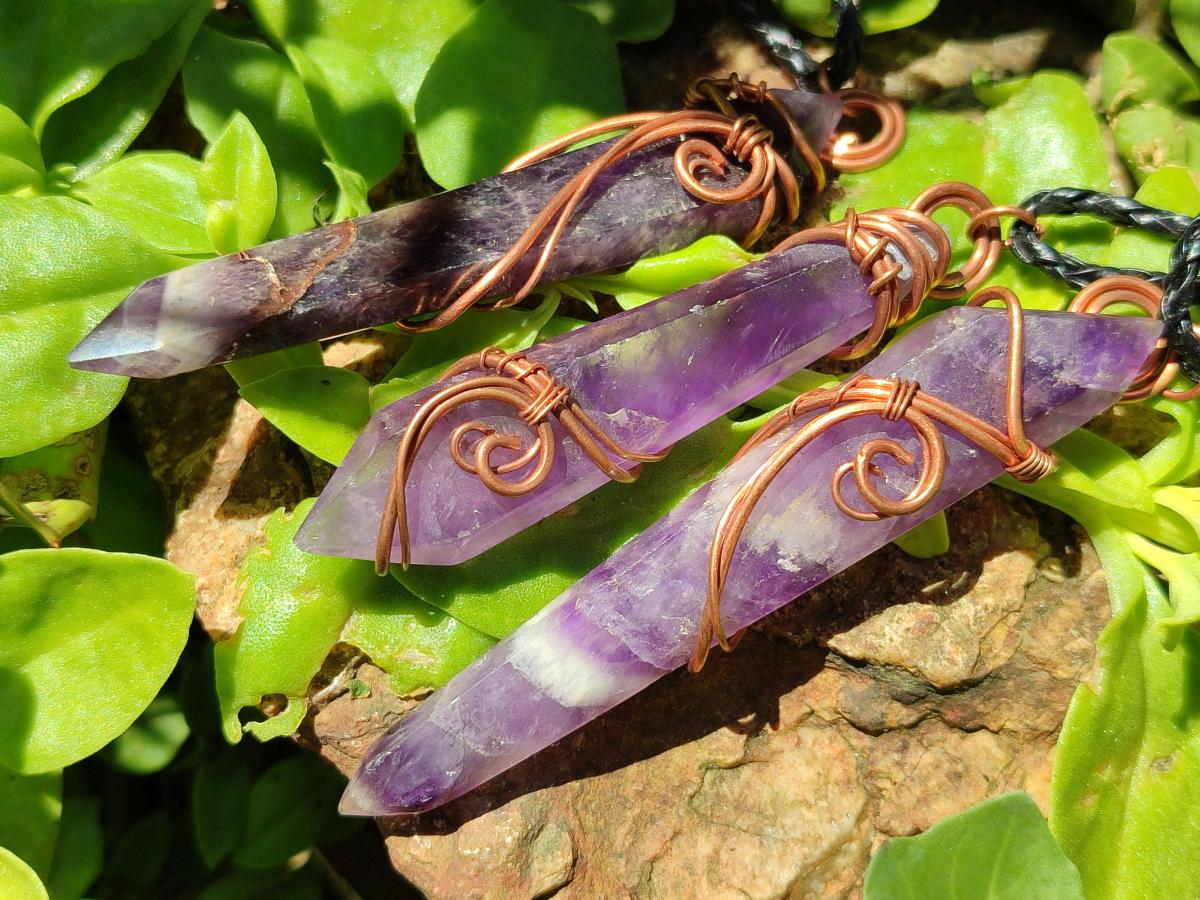 Hand Made Double Terminated Amethyst Copper Wire Wrapped Pendants - Sold Per Item - From Zambia - Toprock Gemstones and Minerals 