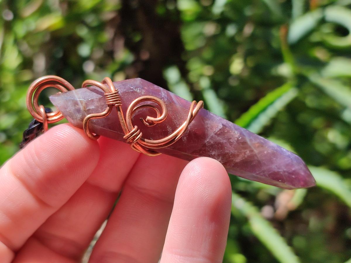 Hand Made Double Terminated Amethyst Copper Wire Wrapped Pendants - Sold Per Item - From Zambia - Toprock Gemstones and Minerals 