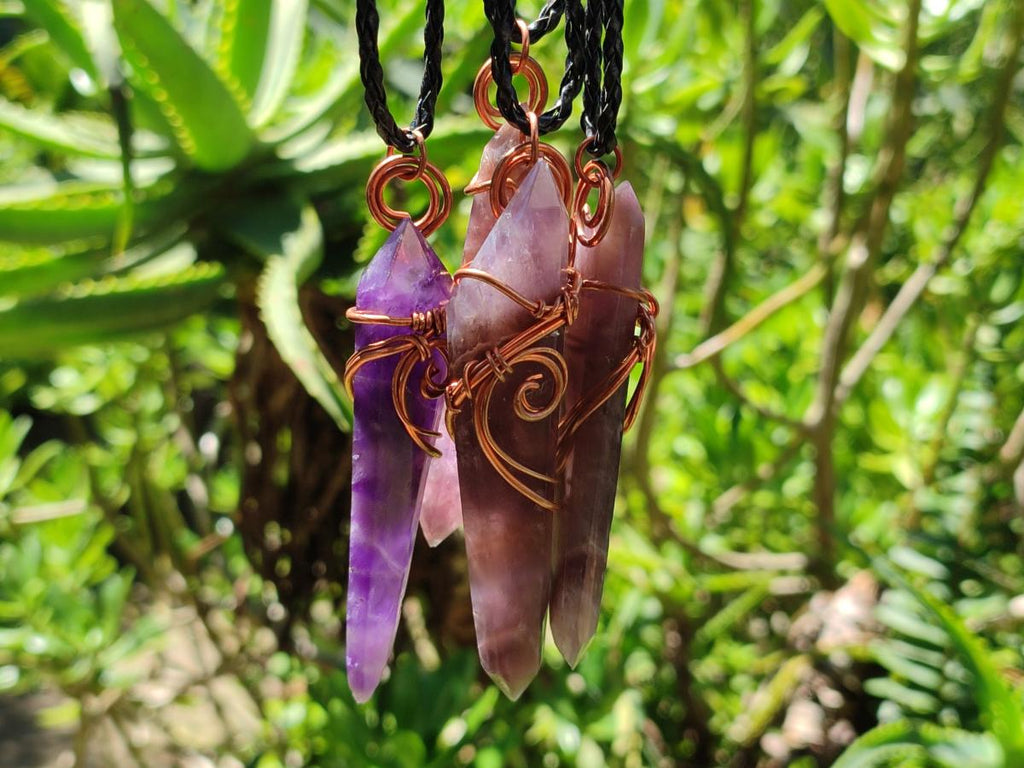 Hand Made Double Terminated Amethyst Copper Wire Wrapped Pendants - Sold Per Item - From Zambia - Toprock Gemstones and Minerals 