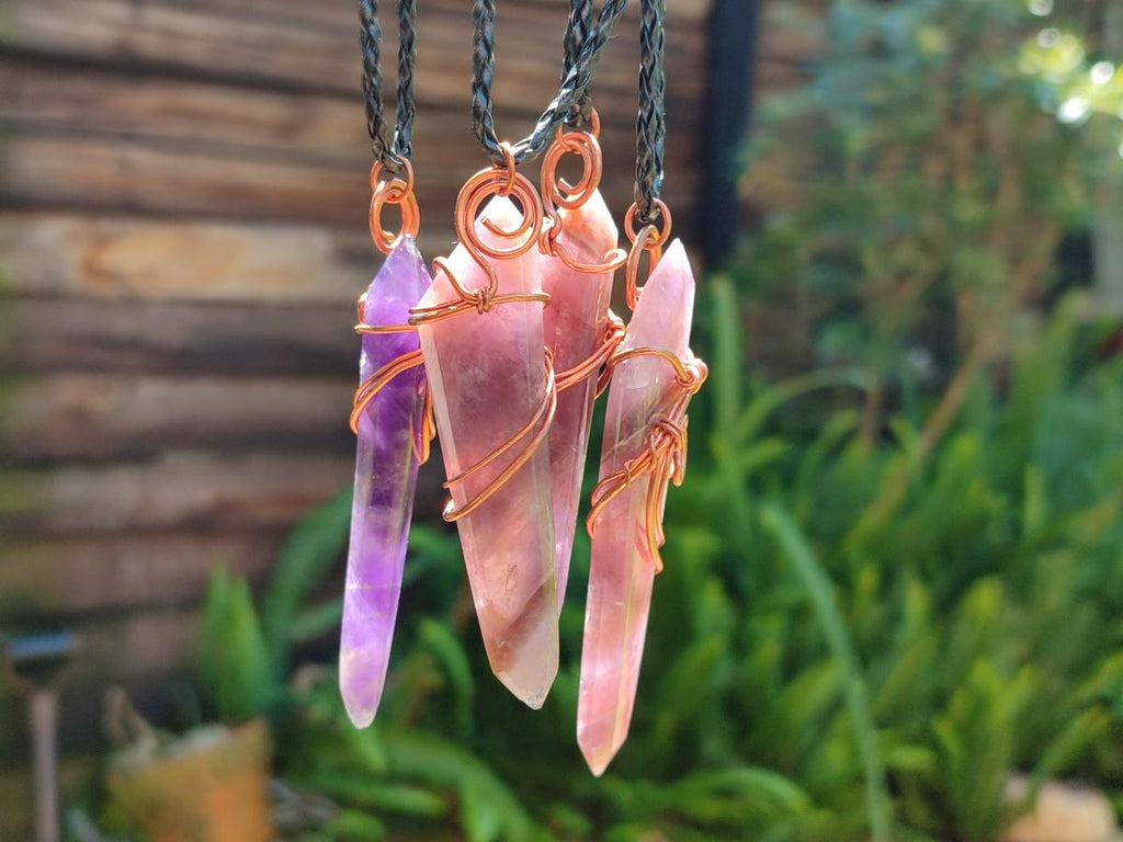 Hand Made Double Terminated Amethyst Copper Wire Wrapped Pendants - Sold Per Item - From Zambia - Toprock Gemstones and Minerals 
