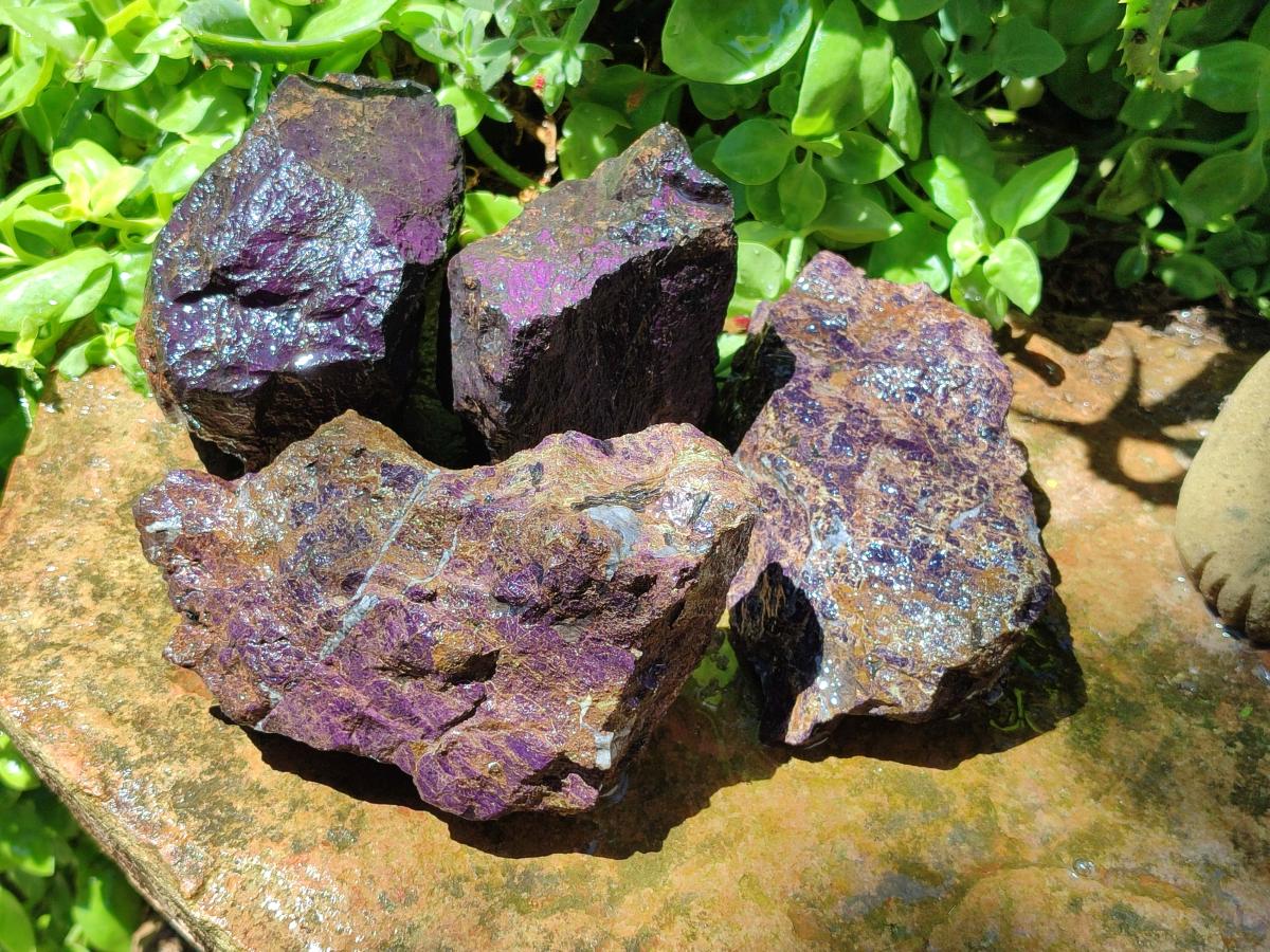 Natural Metallic Cobbed Purpurite Specimens x 4 From Erongo, Namibia
