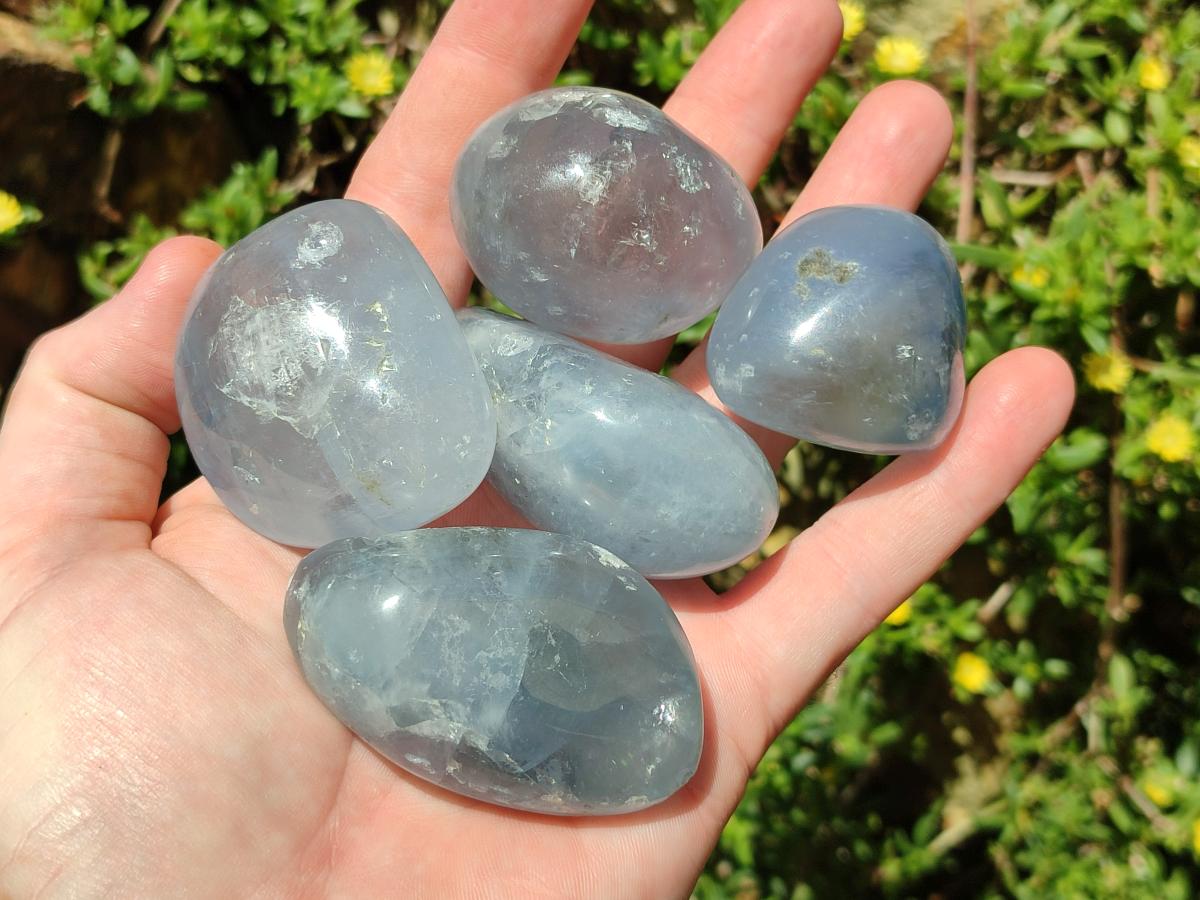 Polished Large Blue Celestite Free Form Crystals x 12 From Sakoany, Madagascar