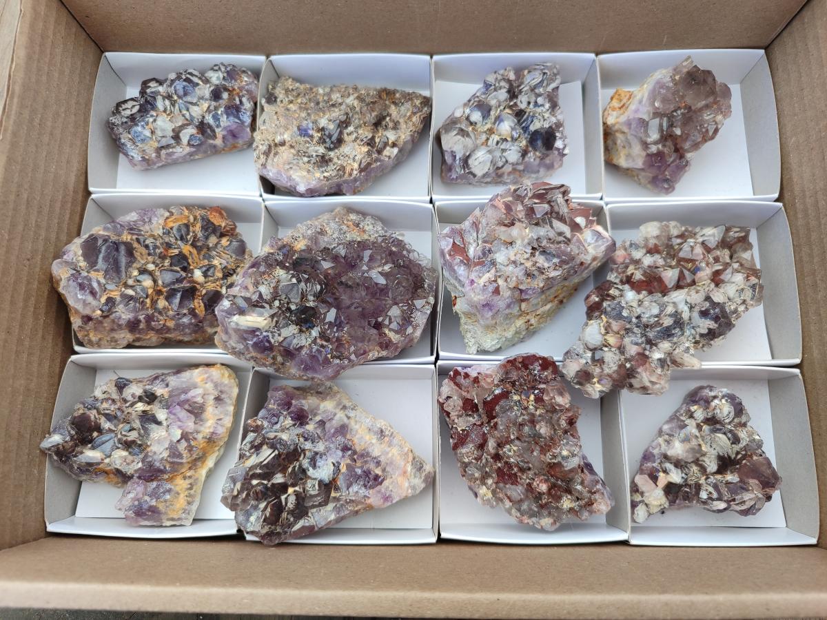 Natural Rare Amethyst Asylum Quartz Clusters x 12 From Luena, Congo