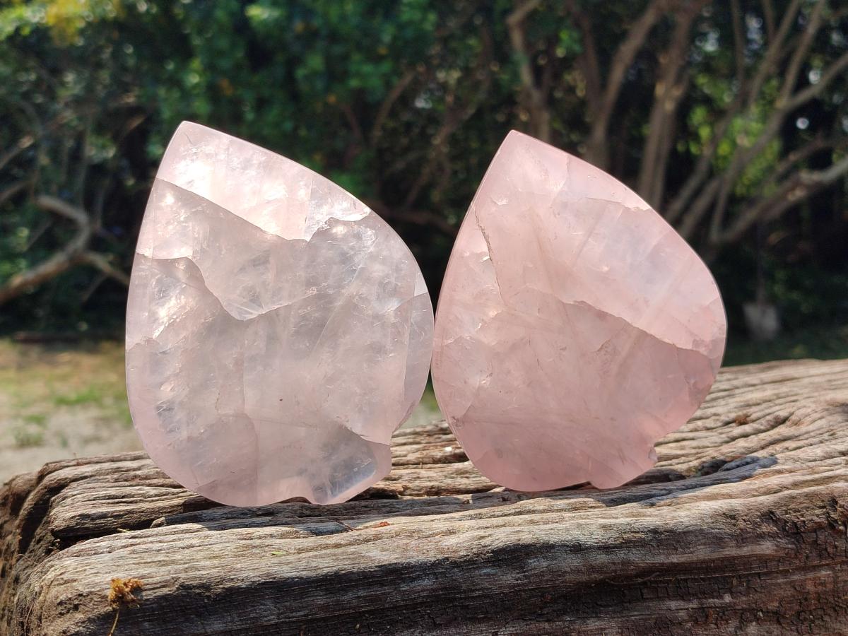 Hand Made Gemmy Rose Quartz Leaf Bowl Carvings x 5 From Madagascar