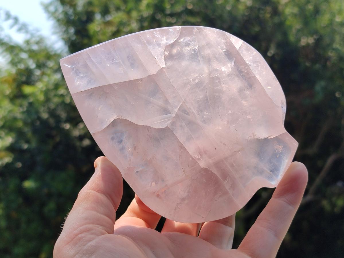 Hand Made Gemmy Rose Quartz Leaf Bowl Carvings x 5 From Madagascar
