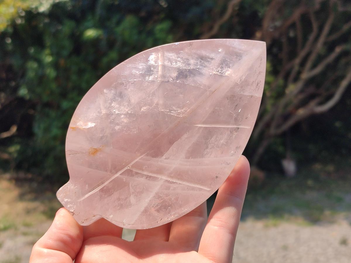 Hand Made Gemmy Rose Quartz Leaf Bowl Carvings x 5 From Madagascar