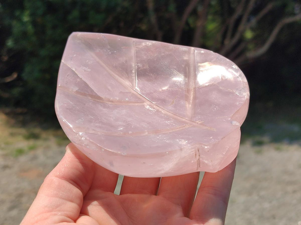 Hand Made Gemmy Rose Quartz Leaf Bowl Carvings x 5 From Madagascar