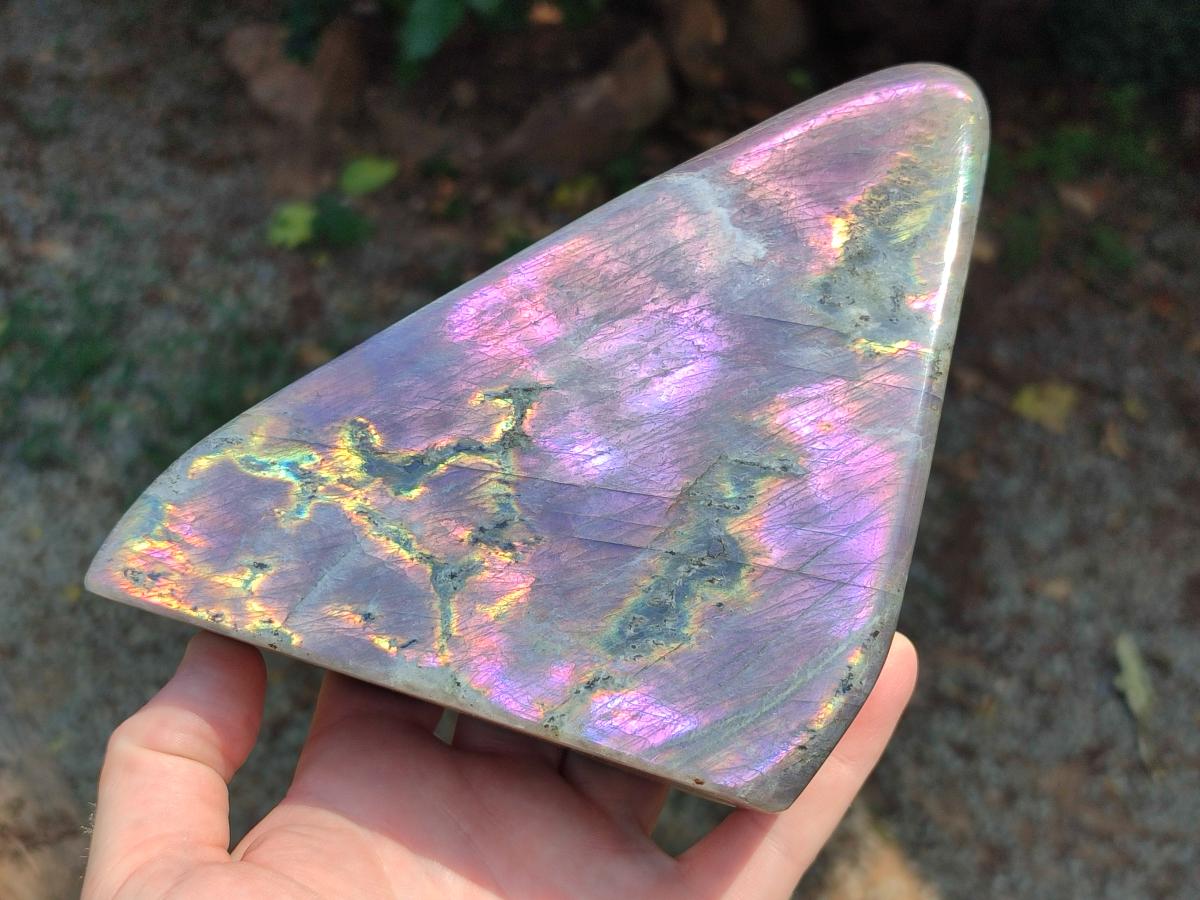 Polished Large Rare Purple Sunset Flash Labradorite Standing Free Form x 1 From Madagascar