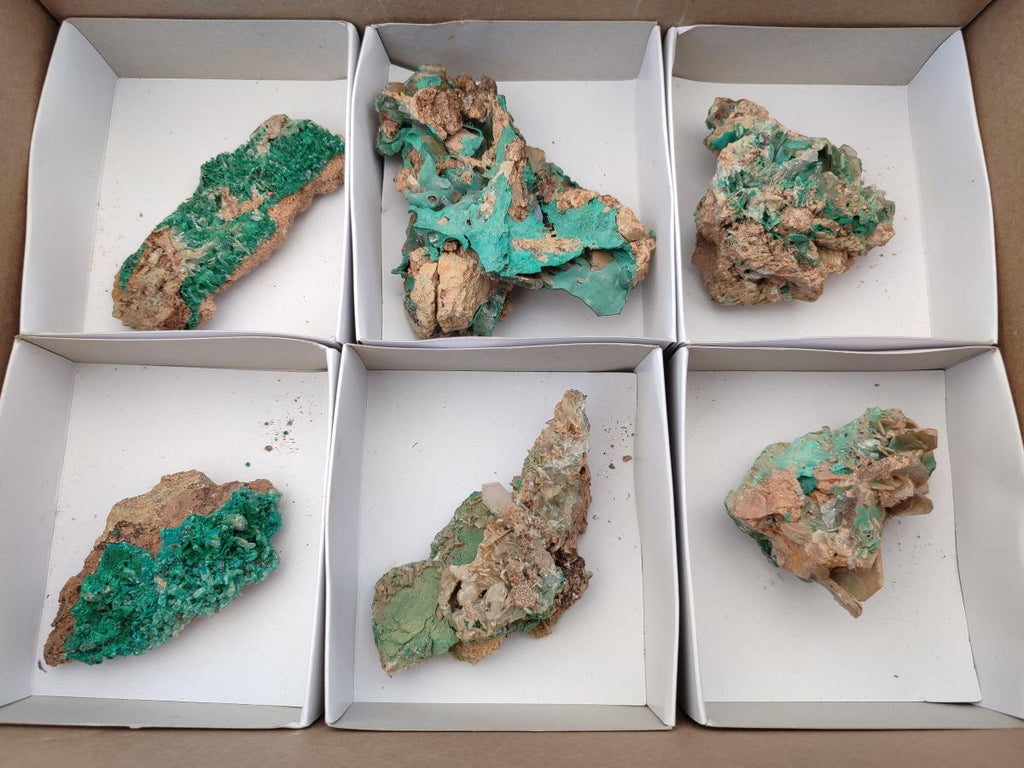 Natural Rare Bladed Barite with Malachite Specimens x 6 From Shinkolobwe Mine, Congo