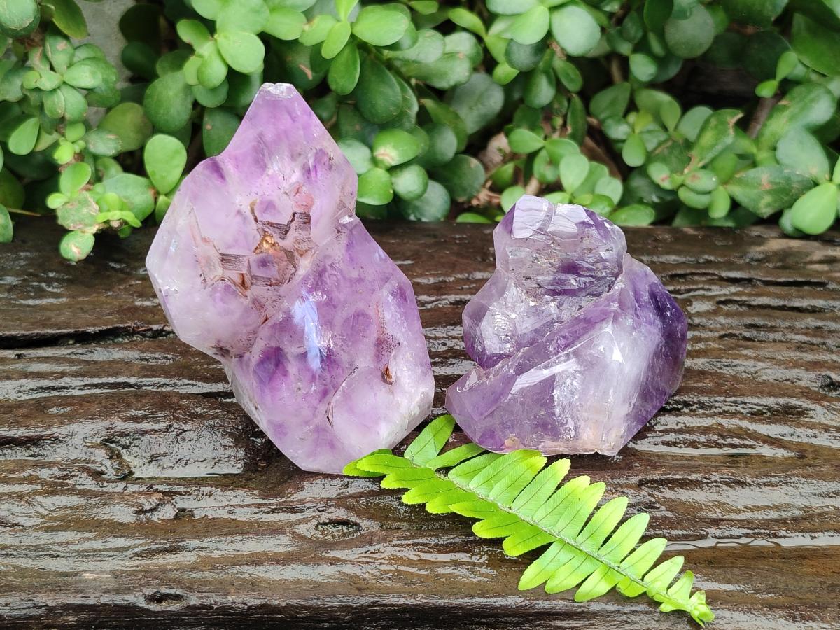 Polished Window Amethyst Crystals x 2 From Akansobe, Madagascar