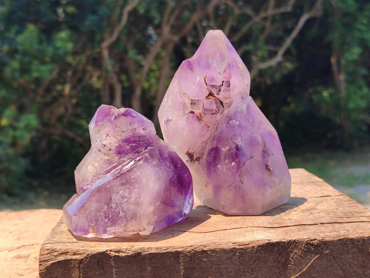 Polished Window Amethyst Crystals x 2 From Akansobe, Madagascar